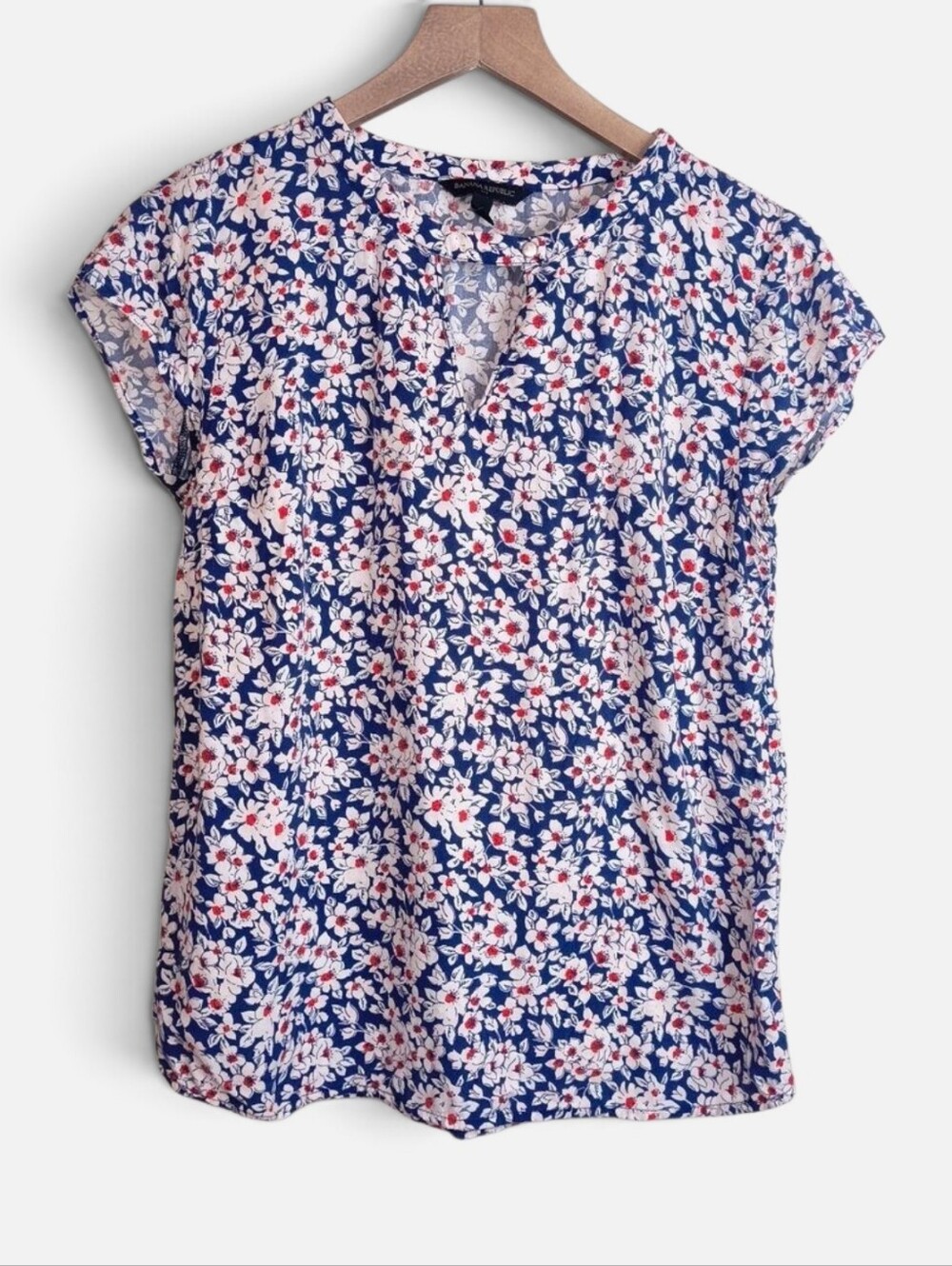 Banana Republic Short Sleeve Red and Blue Floral Blouse
